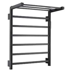60 W 6-Bar Wall Mounted Stainless Steel Electric Towel Warmer with Built-in Timer Towel Rack in Matte Black
