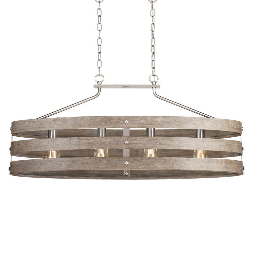Progress Lighting Gulliver 38.5 in. 4-Light Brushed Nickel Farmhouse Linear  Island Chandelier with Weathered Gray Wood Accents P400125-009DI - The Home  Depot