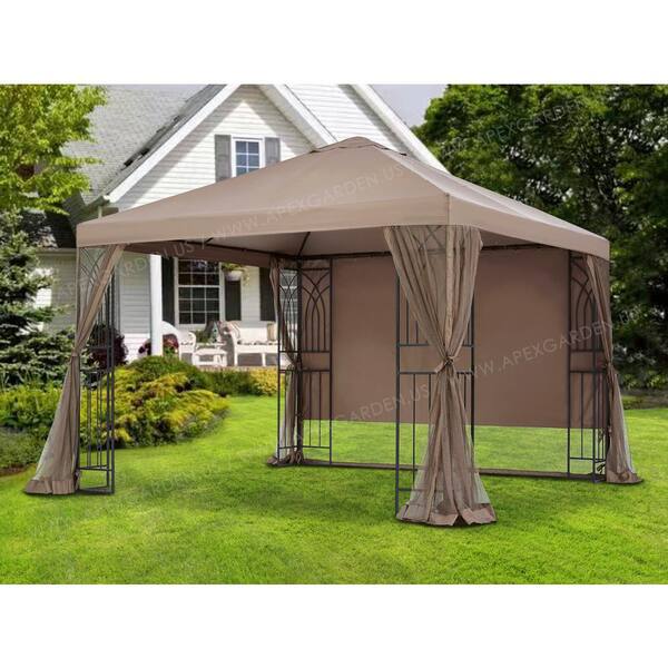 Apex Garden 10 Ft X 10 Ft Symphony Ii Single Tier Steel Gazebo With 108 In H Mosquito Net Privacy Screen And Planter Holders Yh s067hd The Home Depot