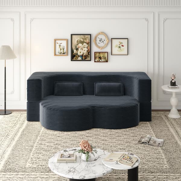 Polibi 78 in. Square Arm Teddy Sofa in Black with Convertible