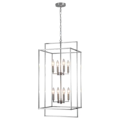 8-Light Nickel Farmhouse Chandelier with Metal Lantern Shade, Candlestick Chandeliers for Kitchen Island Chandeliers