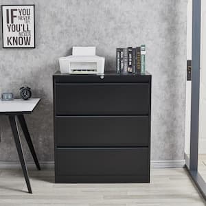 35.55 in.W x 40.86 in.H x 15.86 in.D 3-Drawer Metal Lateral File Garage Storage Freestanding Cabinet in Black