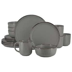 Leo 16-Piece Stoneware Dinnerware Set Service for 4 in. Dark Gray