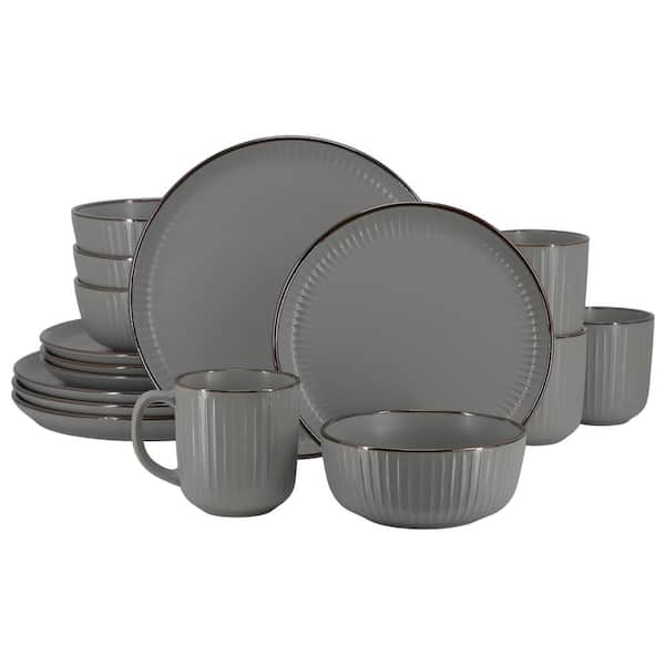 Elama Leo 16-Piece Stoneware Dinnerware Set Service for 4 in. Dark Gray