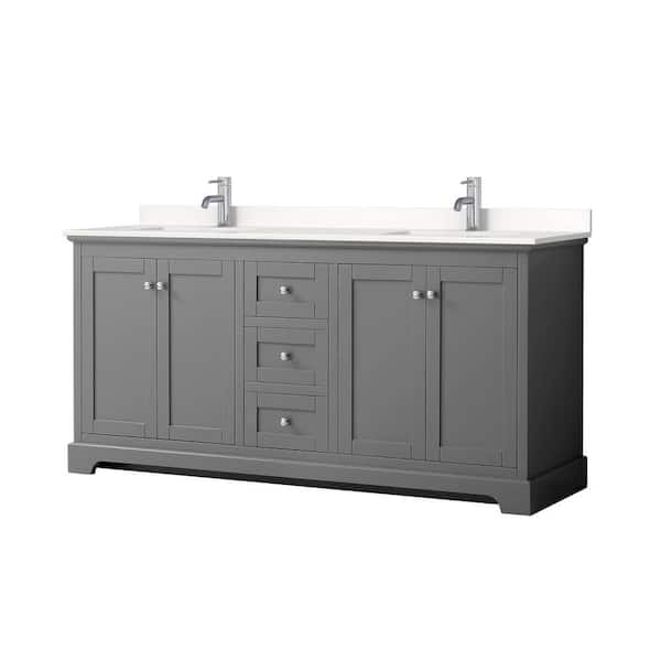 Wyndham Collection Avery 72 in. W x 22 in. D x 35 in. H Double Bath Vanity in Dark Gray with White Quartz Top