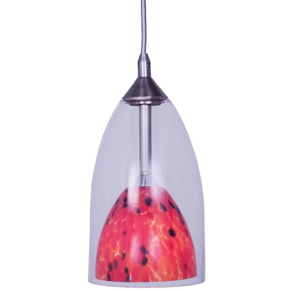 Hampton Bay 1-Light Brushed Nickel Hanging Pendant with Clear and Multi-Color Shades