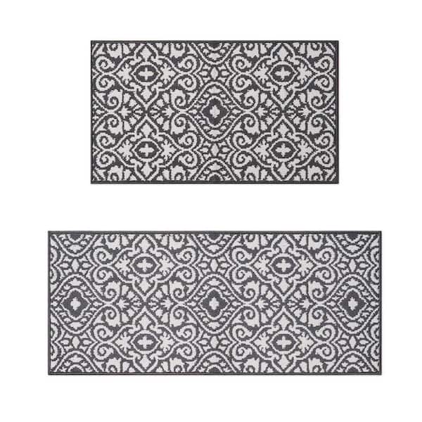 Feya 2-Tone Dark Grey/Ivory 2 ft. x 5 ft Persian Polypropylene 2-Piece Rug Set
