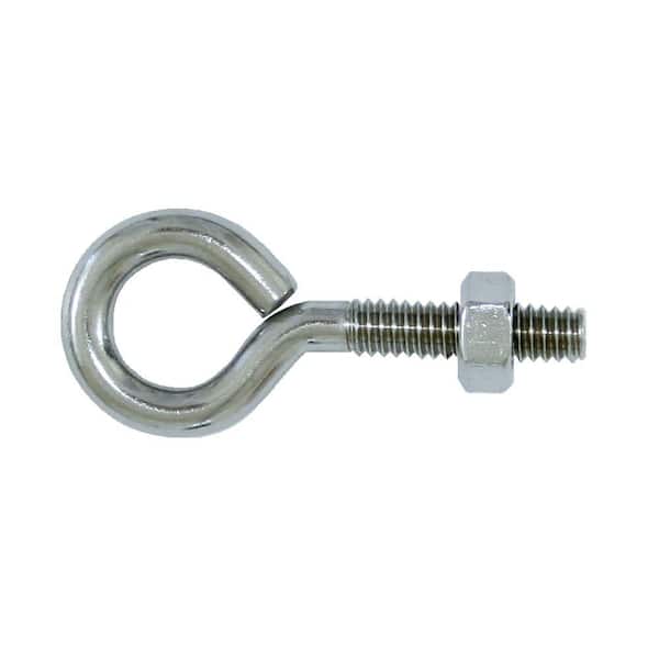 Everbilt 1/4 in. x 2-5/8 in. Coarse Stainless-Steel Eye Bolts with Nuts (2-Pack)