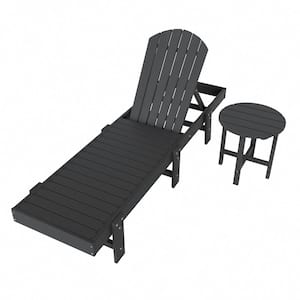 Altura 18 in. 2-Piece Gray Outdoor Classic Adjustable Adirondack Backrest Chaise Lounge with Round Side Table Set