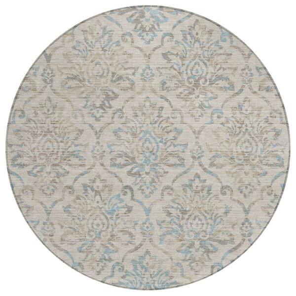 Chantille Machine Washable Indoor/Outdoor Abstract ACN3150 Linen 8 ft. x 8 ft. Round Rug