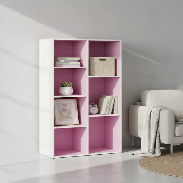 41.7 in. H x 19.5 in. W x 9.4 in. D White/Pink Wood 7- Cube