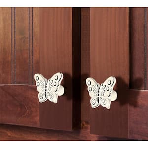 Butterfly 2-7/25 in. (58 mm) Distressed White Patina Cabinet Knob