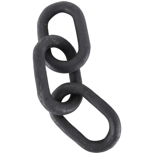Litton Lane 8 in. x 3 in. Black Wood Distressed Matte 3-Link Chain Sculpture