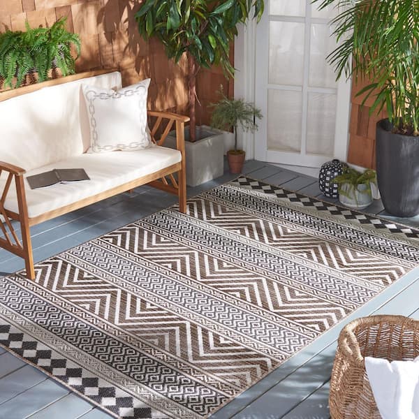 Havana Light Brown/Black 7 ft. x 7 ft. Striped Chevron Geometric Indoor/Outdoor Square Area Rug