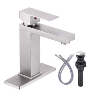 Single Handle Single Hole Bathroom Faucet with Supply Line Included in Brushed Nickel