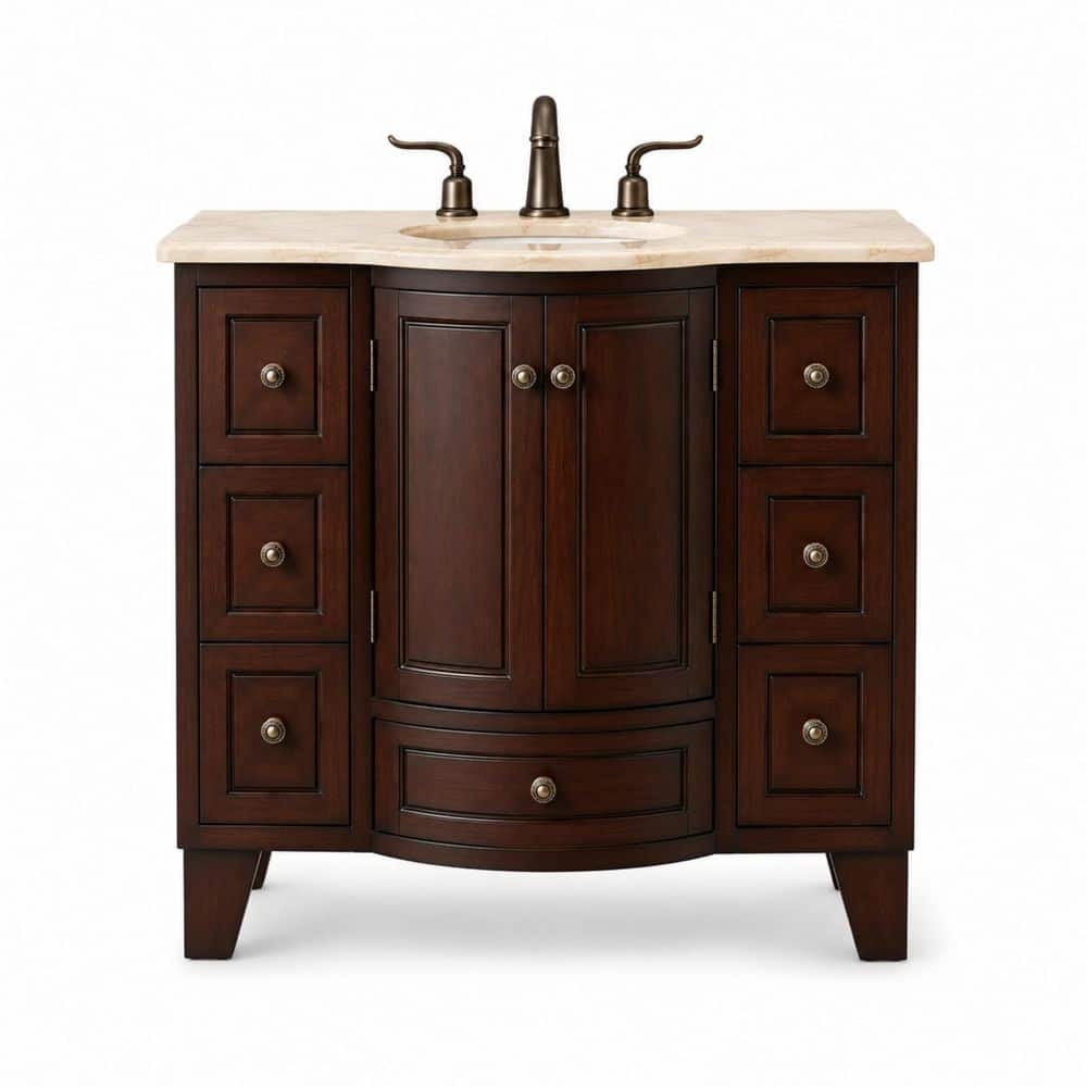 stufurhome Grand Cheswick 40 in. Vanity in Dark Cherry with Marble