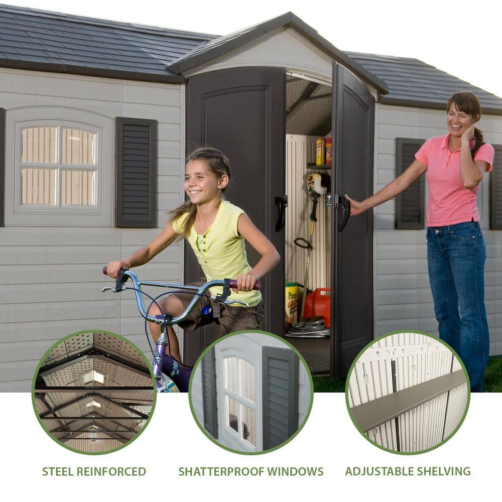 Lifetime 15' x 8' Polyethylene Outdoor Storage Shed with Windows and Shelving