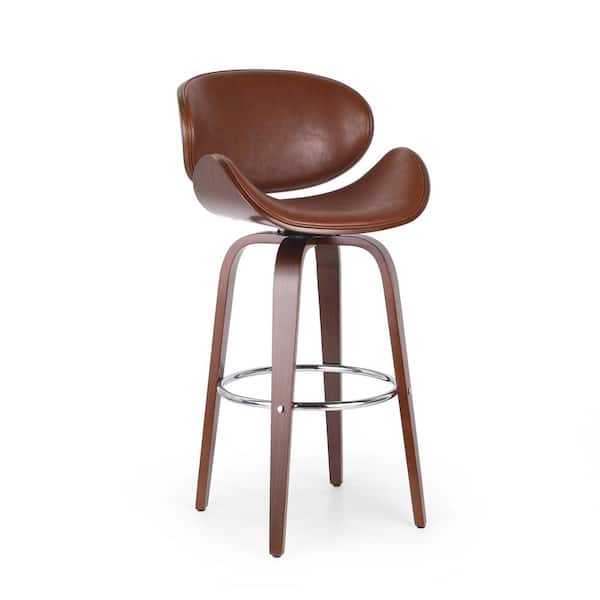 Noble House Cordele 42.75 in. Cognac Brown and Walnut Swivel Bar Stool