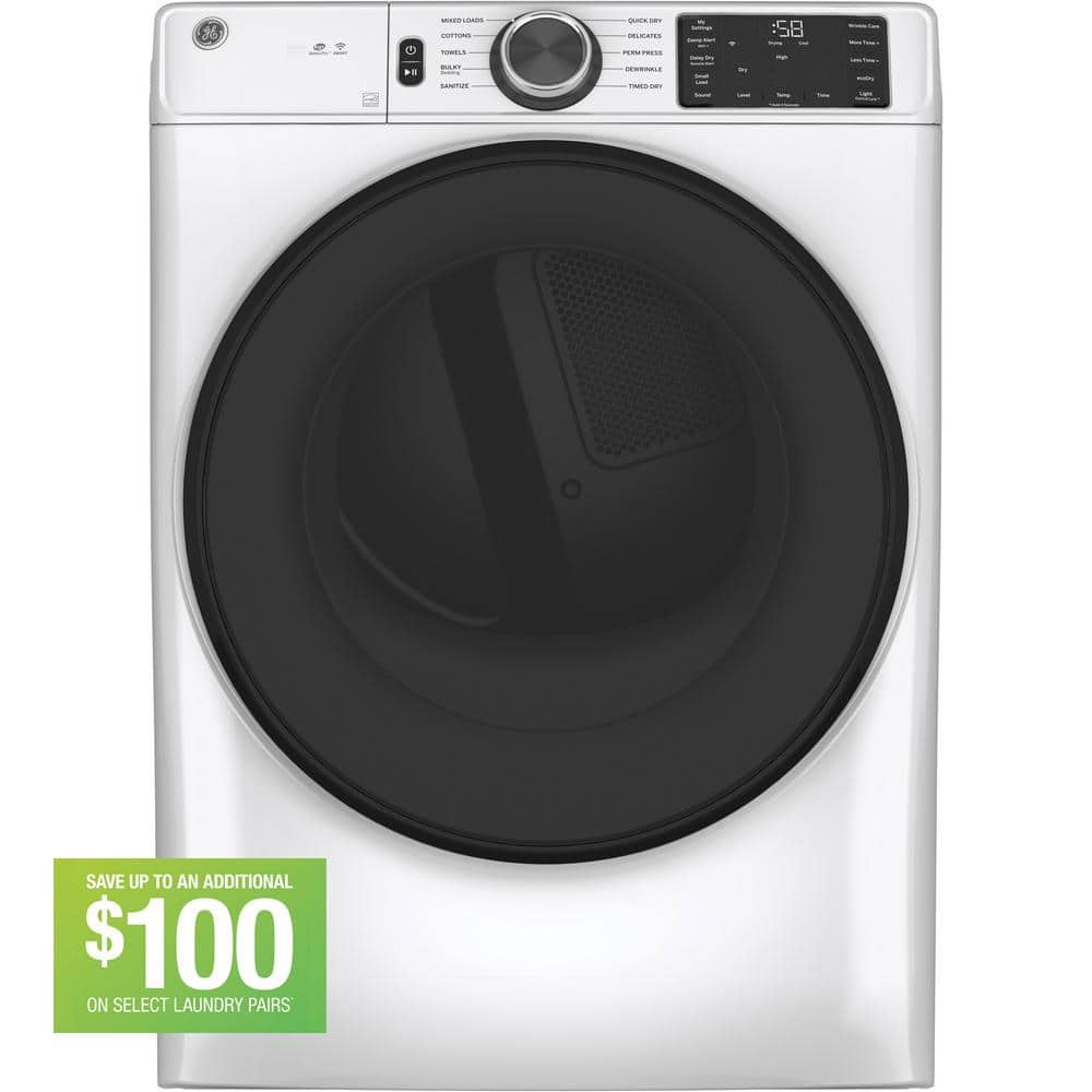 GE 7.8 cu. ft. Smart Front Load Electric Dryer in White with Sanitize