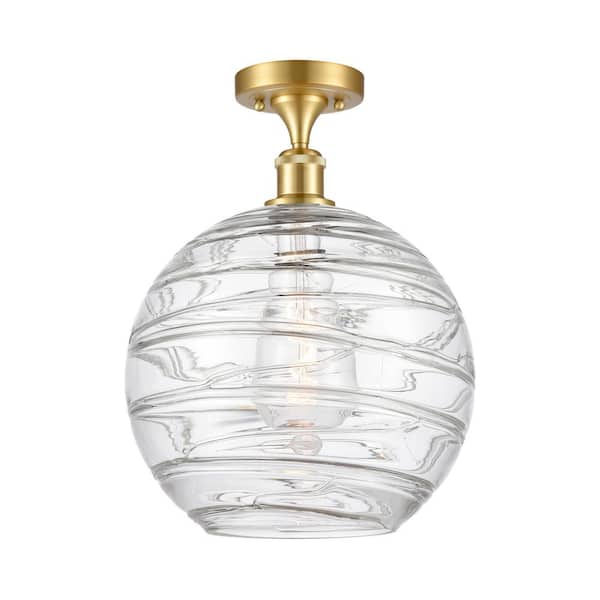 Innovations Athens Deco Swirl 12 in. 1-Light Satin Gold Semi-Flush Mount with Clear Deco Swirl Glass Shade