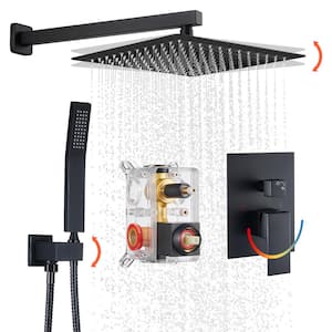 Rain 1-Spray Shower Kits 10 in. Shower System with Valve 1.8 GPM Pressure Balance Dual Shower Heads in Black