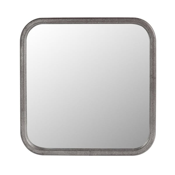 Unbranded Modern 23.62 in. W x 23.62 in. H Square Pewter Faux Leather Covered MDF Framed Decorative Wall Hanging Mirror