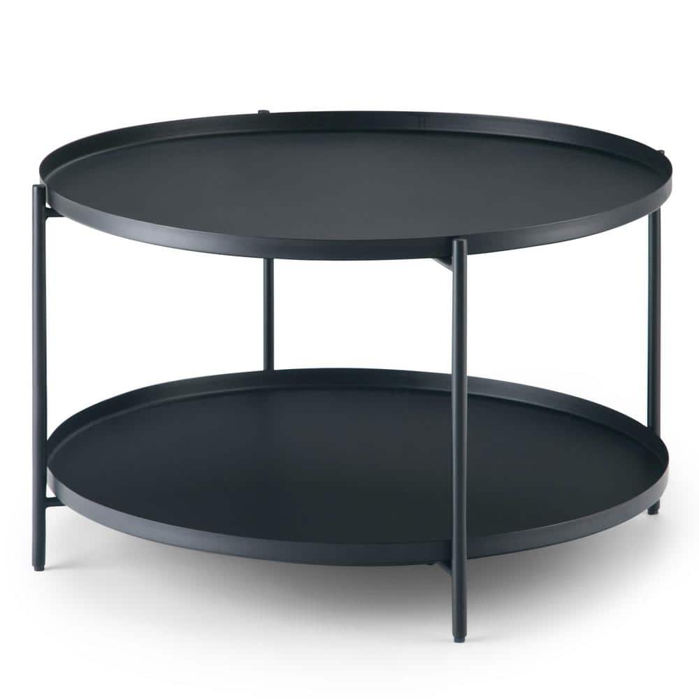Monet 32" Round Black Metal Coffee Table with Storage