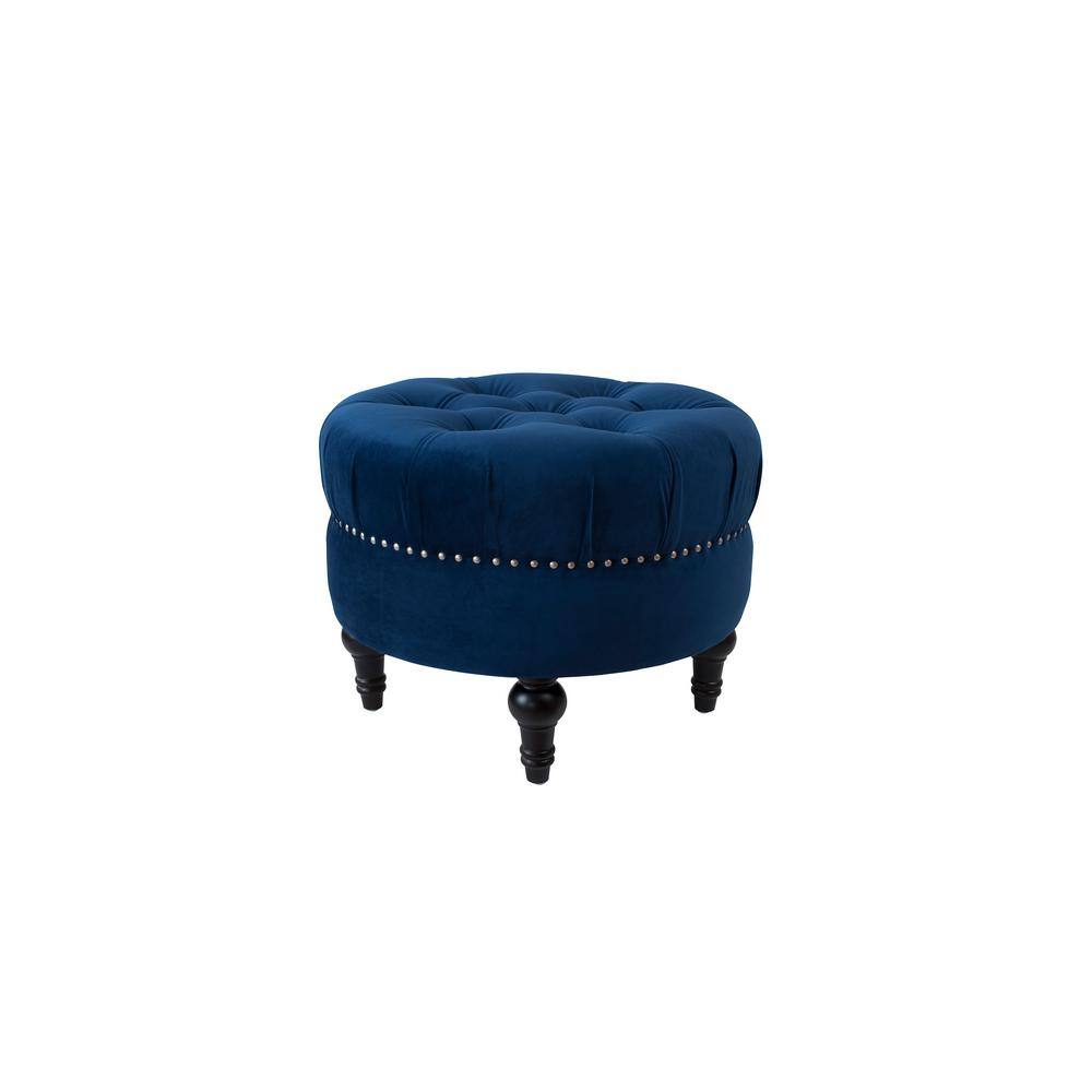 Jennifer Taylor Dawn Navy Blue Tufted Round Ottoman, 84190-859 - The ...