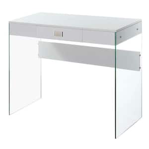 SoHo 36 in. Rectangular White Particle Board 1-Drawer Writing Desk with Glass Sides