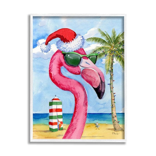 Stupell Industries Flamingo Tropical Christmas by Paul Brent 1 Piece Framed Graphic Print Animal Poster Art Print 14 in. x 11 in.