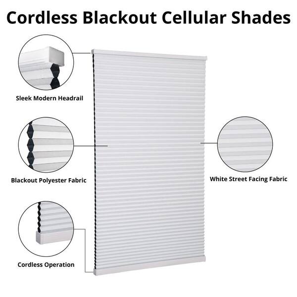 Shadow White Cordless Blackout Cellular Shades for Windows - 25.25 in. W x 48 in. L (Actual Size 25 in. W x 48 in. L)