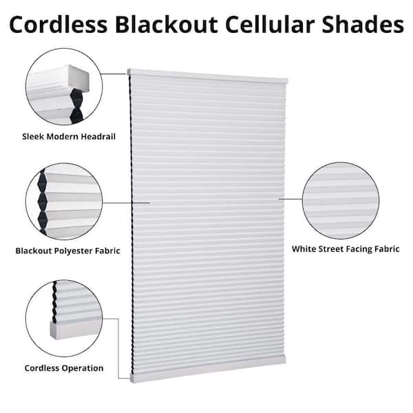 Shadow White Cordless Blackout Cellular Shades for Windows - 25.5 in. W x 64 in. L (Actual Size 25.25 in. W x 64 in. L)