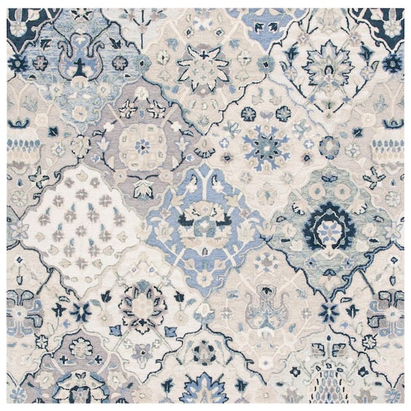 SAFAVIEH Glamour Beige/Blue 8 ft. x 8 ft. Floral Square Area Rug