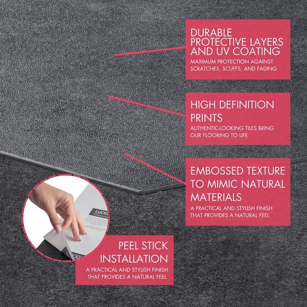 BaseCore HEX Dark Gray 12 MIL x 5.75 in. W Waterproof Peel and Stick Vinyl Plank Flooring (21.5sqft/case)