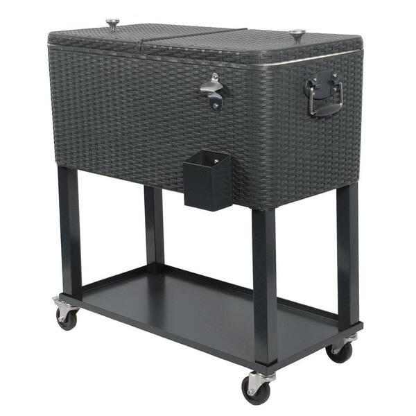 Patio Watcher 80 Qt Wicker Stainless, Patio Cooler On Wheels