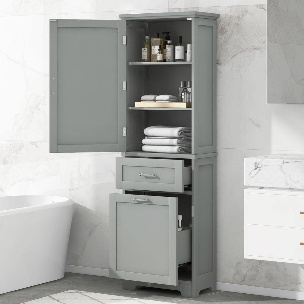 Nestfair 20 in. W x 13.5 in. D x 68.4 in. H Freestanding Gray Linen Cabinet Tall Bathroom ...