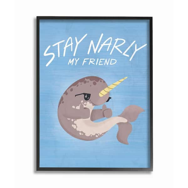 Stupell Industries 16 in. x 20 in. "Stay Narly Narwhal Fun Sunglasses Blue" by Kiel Evins Framed Wall Art