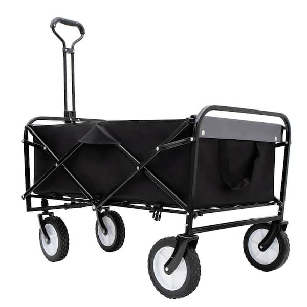 6.5 cu. ft. Black Steel Heavy-Duty 360° Swivel Wheel Foldable Garden Cart with Strapping System & 3-Pc Liner Set