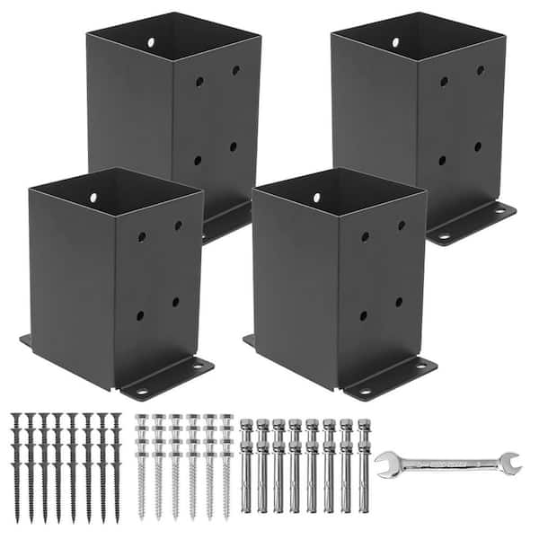4-Pack 4 in. x 4 in. Black Metal Post Base, Deck Post Bracket, Post Anchor, Pergola Bracket, Fence Kit