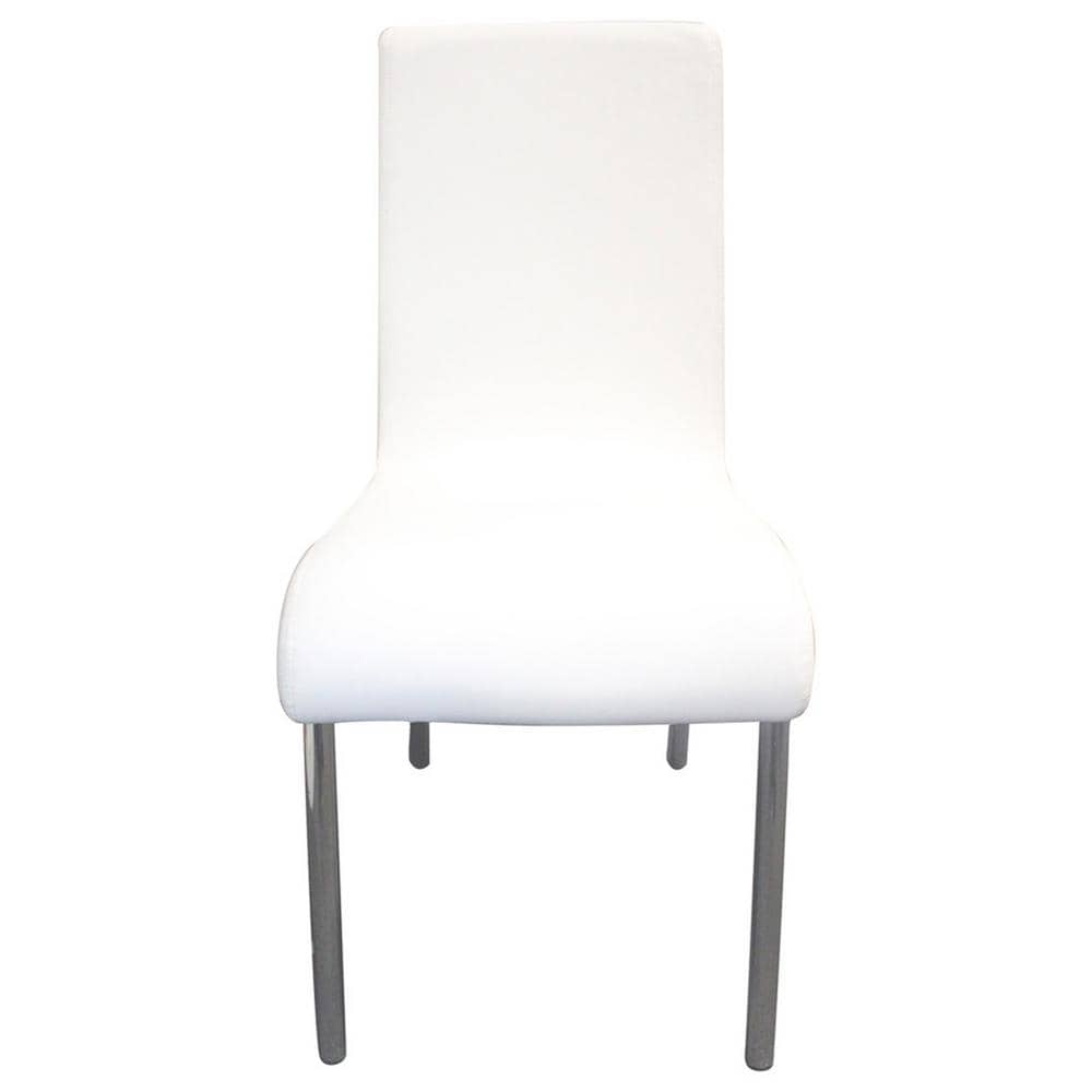 Modern Faux Leather and Chrome White Dining Side Chair Set