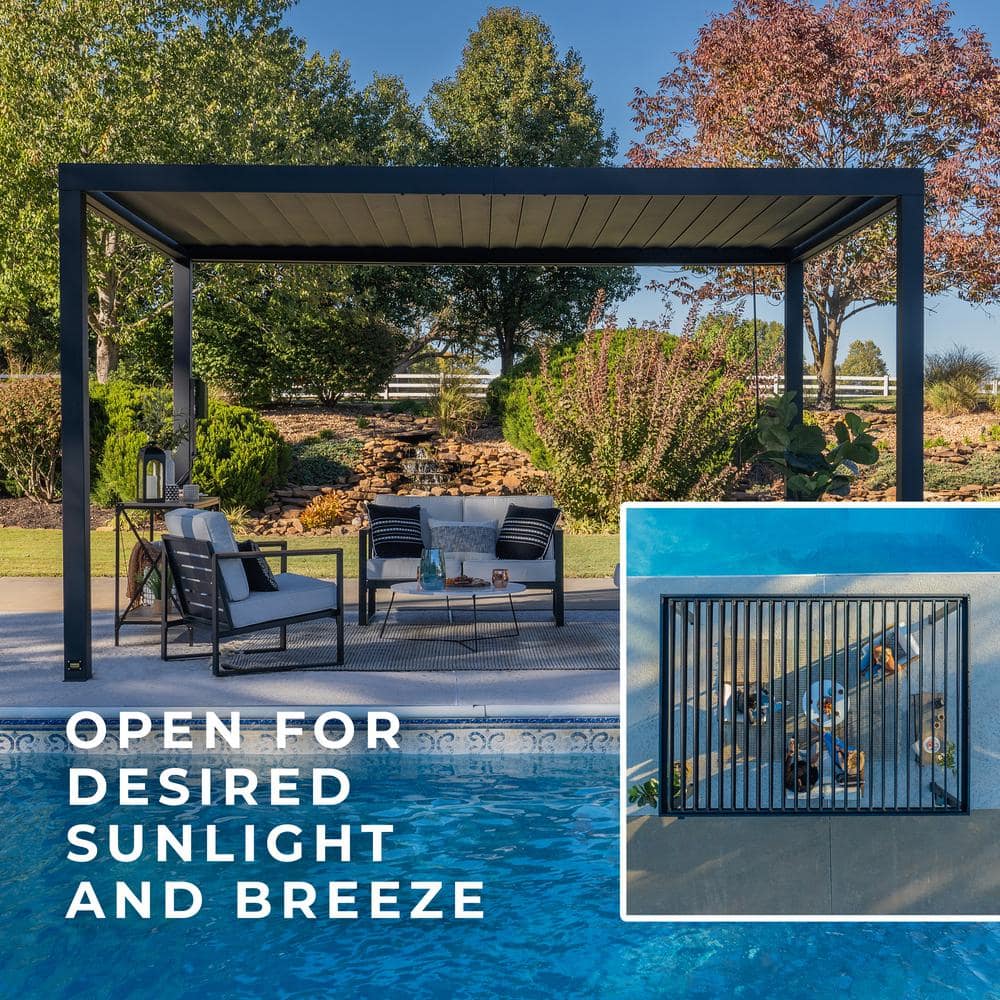 Sarasota Black Steel Louvered Pergola with Canopy