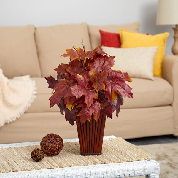 Nearly Natural 19in. Autumn Maple Leaf Artificial Plant in Decorative ...