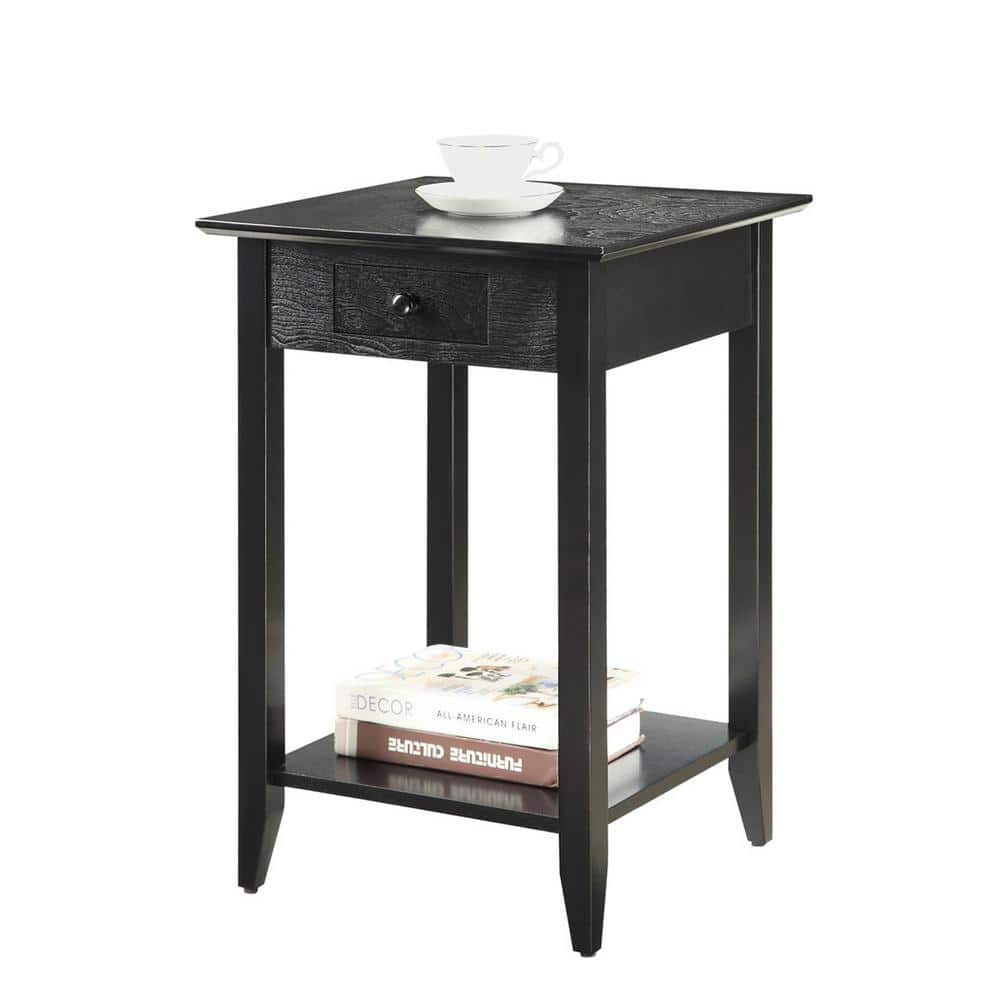 Heritage Square Black Wood End Table with Storage and Shelf