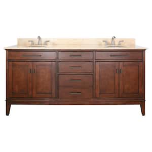 Madison 73 in. W x 22 in. D Bath Vanity in Tobacco with Marble Vanity Top in Crema Marfil with White Basin