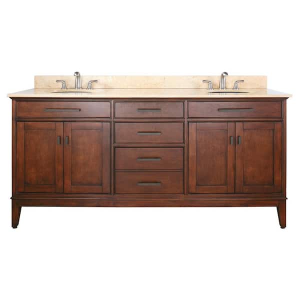 Avanity Madison 73 in. W x 22 in. D Bath Vanity in Tobacco with Marble Vanity Top in Crema Marfil with White Basin
