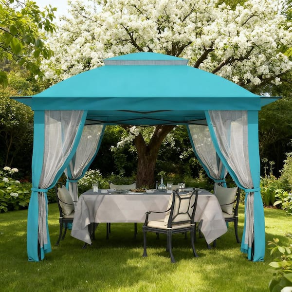 11 ft. x 11 ft. Pro Series Outdoor Instant Canopy Shelter Tent with Mosquito Netting Metal Frame Storage Bag, Blue