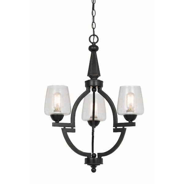 CAL Lighting 3-Light Hand Forged Oil Rubbed Bronze Iron Beverly Ceiling Mount Chandelier with Glass Shades
