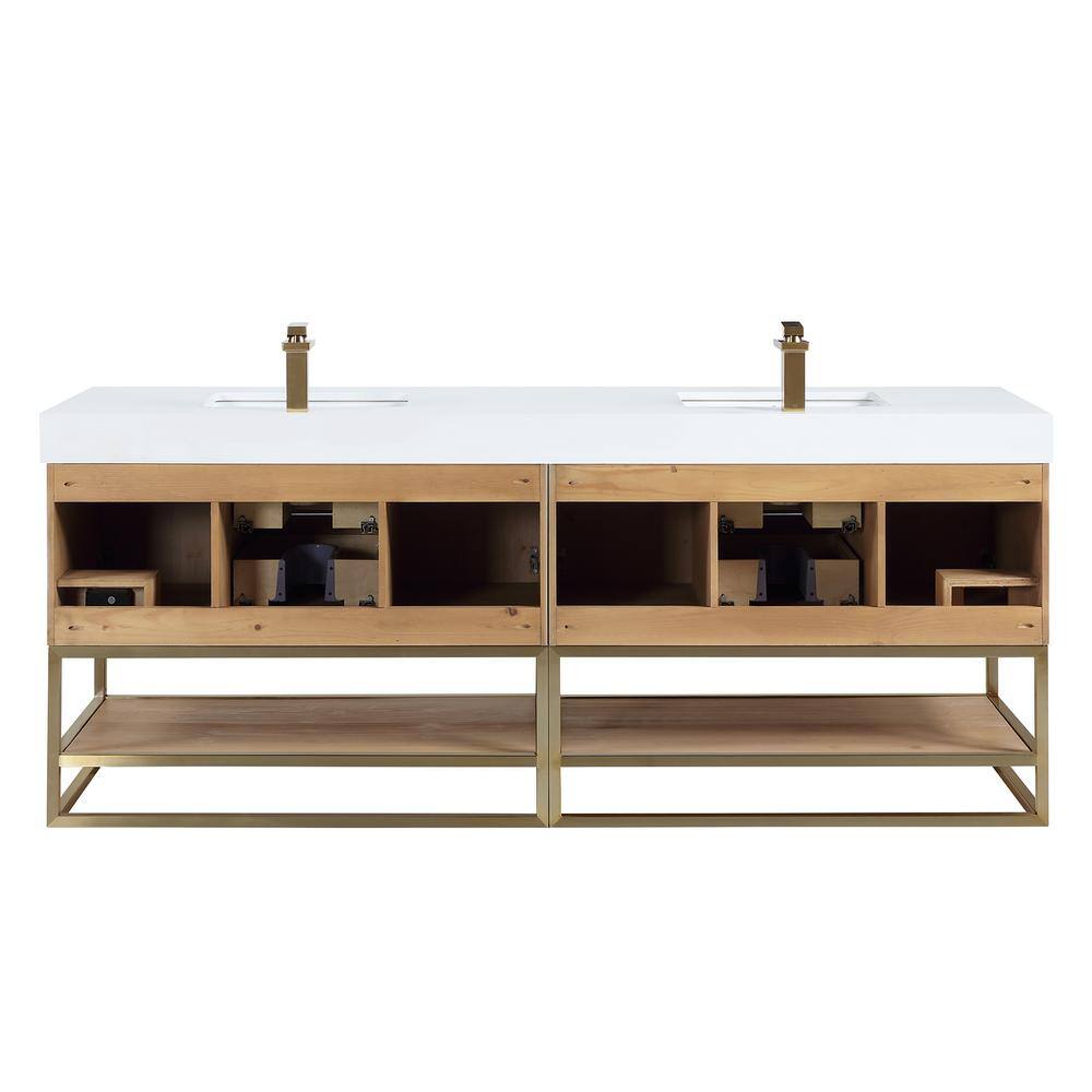 Bianco 84" Light Brown Wood Vanity with Composite Stone Top