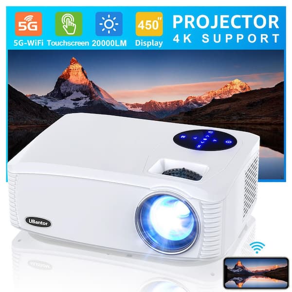 1920 x 1080 Full HD LCD Portable Projector with 20000 Lumens, 450" Display, White