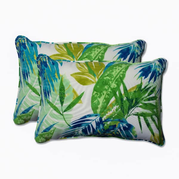 Pillow Perfect Floral Blue Rectangular Outdoor Lumbar Throw Pillow 2-Pack